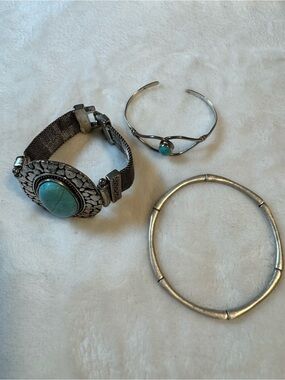 Turquoise Accent Silver-Tone Bracelet Trio - Women Jewelry